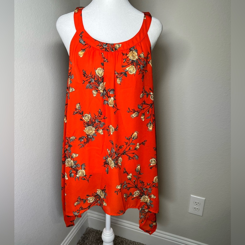 Torrid Orange Floral Georgette High Neck Tank Size 2 (18-20)